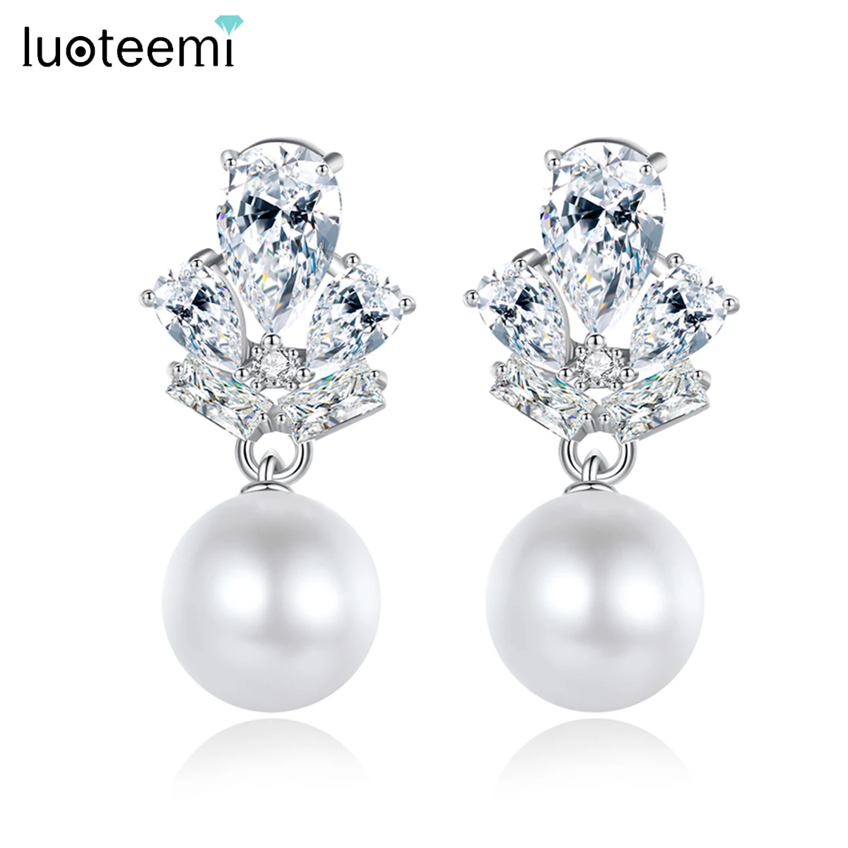 

LUOTEEMI Elegant Imitation Pearl With Cubic Zirconia Drop Earrings for Women Luxury Wedding Bridal 2022 Charm Girl Accessories