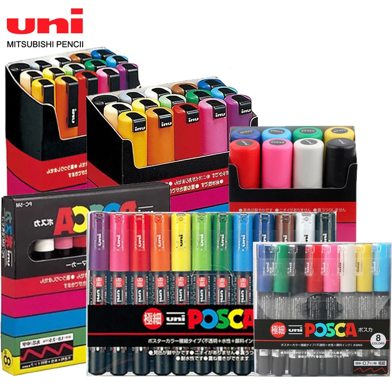 UNI POSCA Markers Set PC-1M PC-3M PC-5M Painting Filling Dedicated POP Advertising Poster Graffiti Pen Paint Pens Caneta Posca