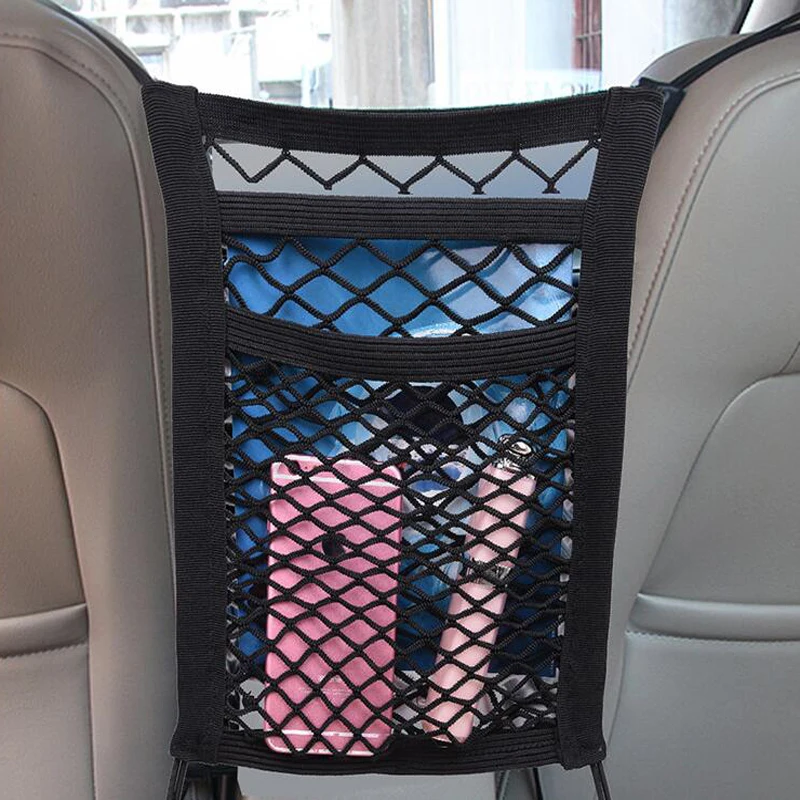 

New 2 Layer Car Mesh Organizer Seat Rear Net Back Seat Bag Pet Cargo Cloth Universal Multifunction Storage Debris Bags