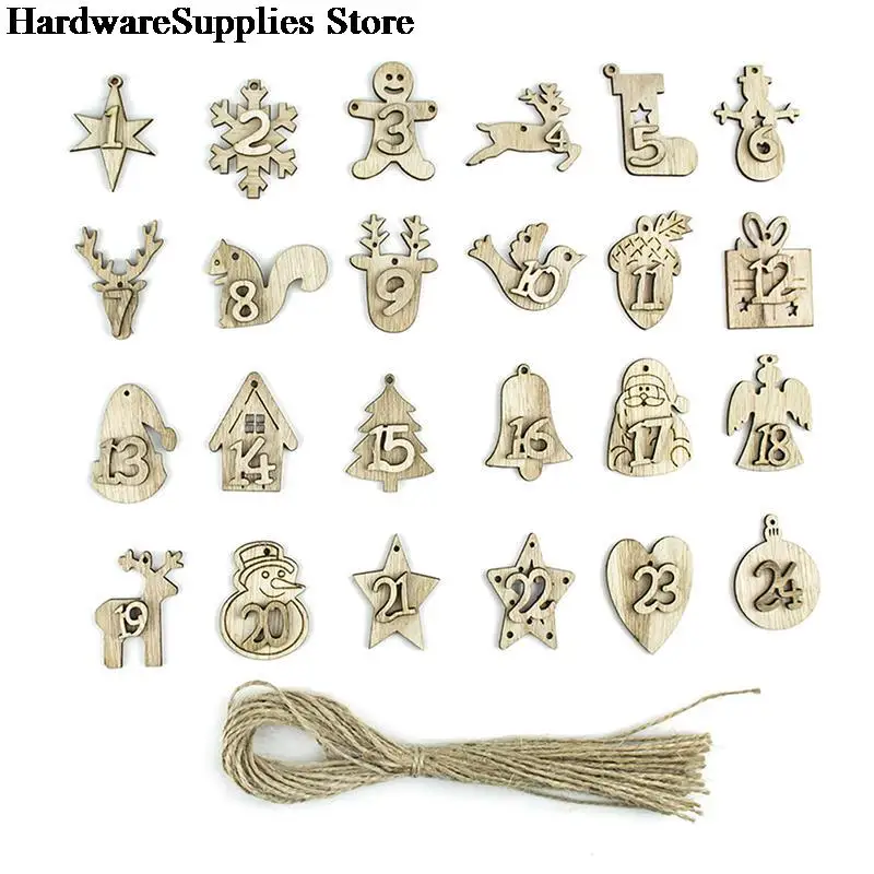 Деревянные Этикетки для списка с номерами 1-24 Рождественский календарь