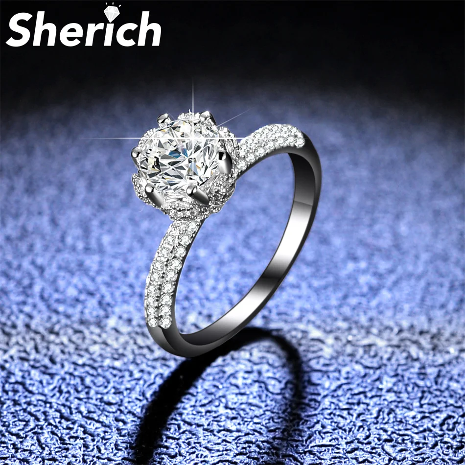 

Tbestone New Hot Sale 1 Carat Ice Queen Crown Moissanite S925 Sterling Silver Sparkling Fashion Rings Women's Brand Fine Jewelry