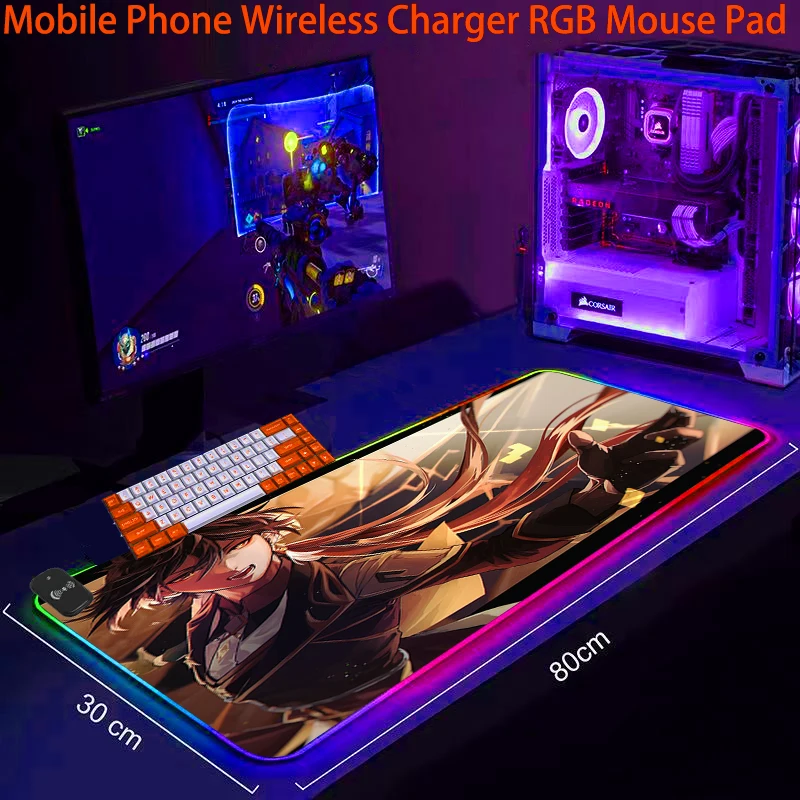 

Игровой коврик для мыши Genshin Impact Phone с беспроводной зарядкой RGB, игровые коврики со светодиодной подсветкой, Настольный коврик для мыши, крут...