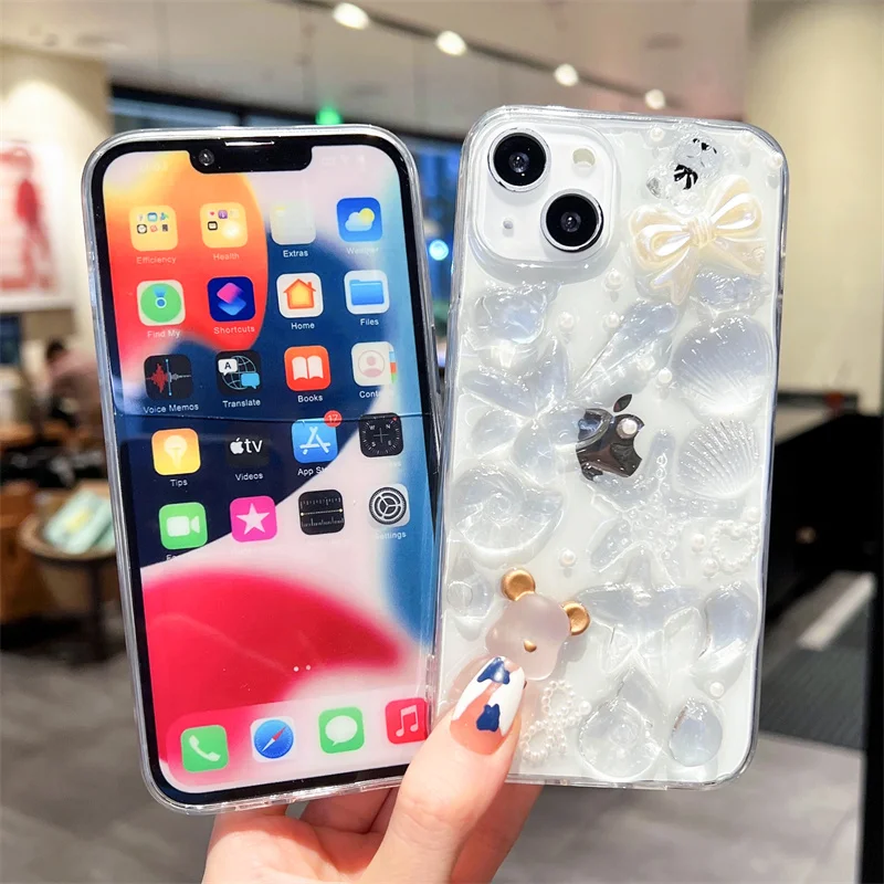 DIY 3D butterfly Transparent Protector For iphone 14 13 12 11Pro Max Plus  X XS XR Little Bear Soft Mobile phone case