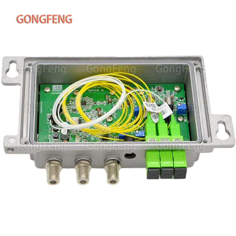 Mini FTTH CATV SC/APC Optical Transmitter Two Way Output 2*10dBm Feed Working Band Optical Input Level 75~85dbuv Relay With AGC enlarge