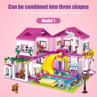 city street view double storey villa summer girl building block toy gift family castle model