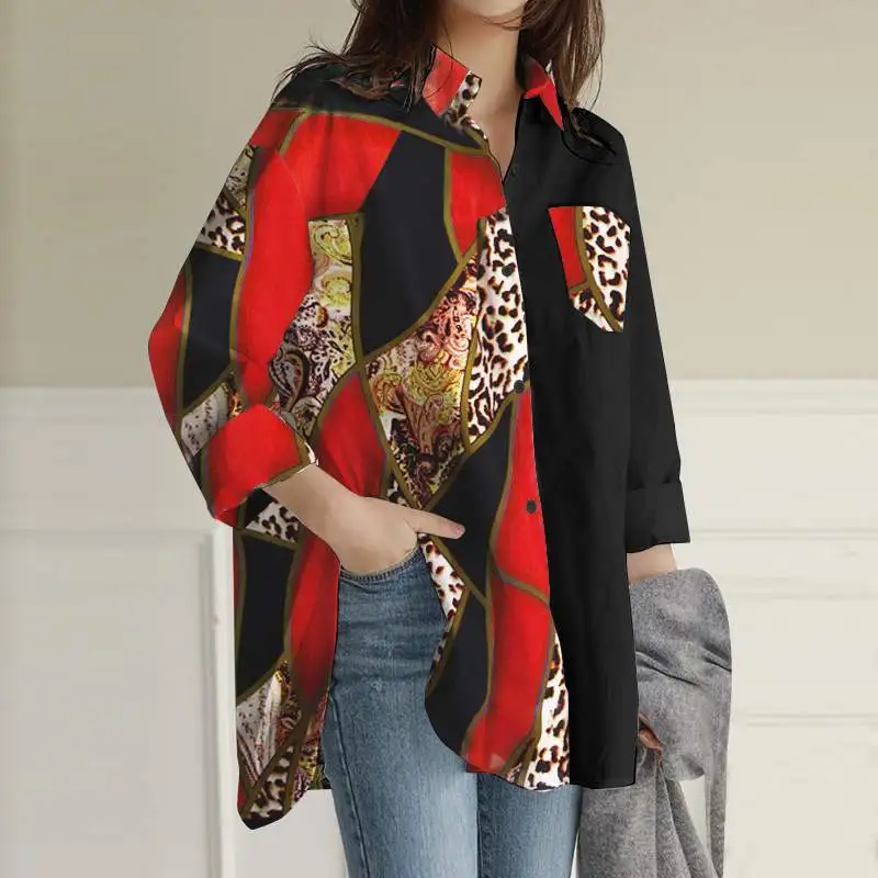 

Блузка ZANZEA женская оверсайз с принтом, Повседневная Свободная Базовая рубашка в стиле пэчворк, Топ с длинным рукавом в стиле ретро, весна 2022