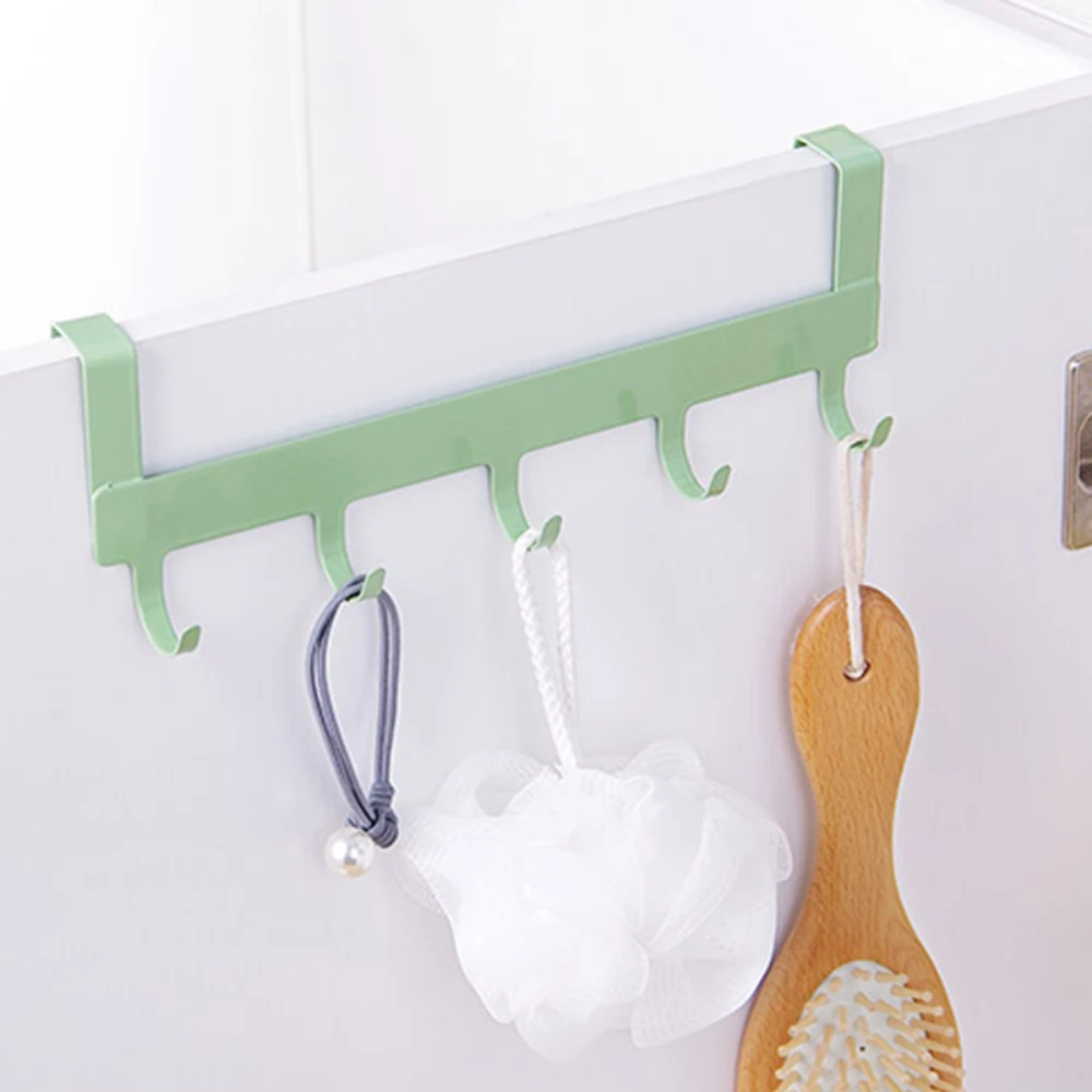 

Punch-free Over The Door 5 Hooks Save Space Avoid Scratching Clothes Coat Hat Towel Hanger Multipurpose Key Holder 5 Hooks