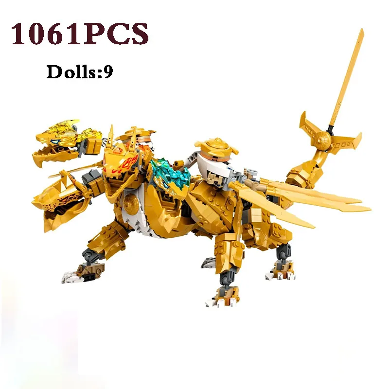 

1061 шт., строительные блоки Lloyd Gold Ultra Dragon, четырехглавый Дракон Mecha, цифровая игрушка, подарок для мальчика 71774, рождественские подарки