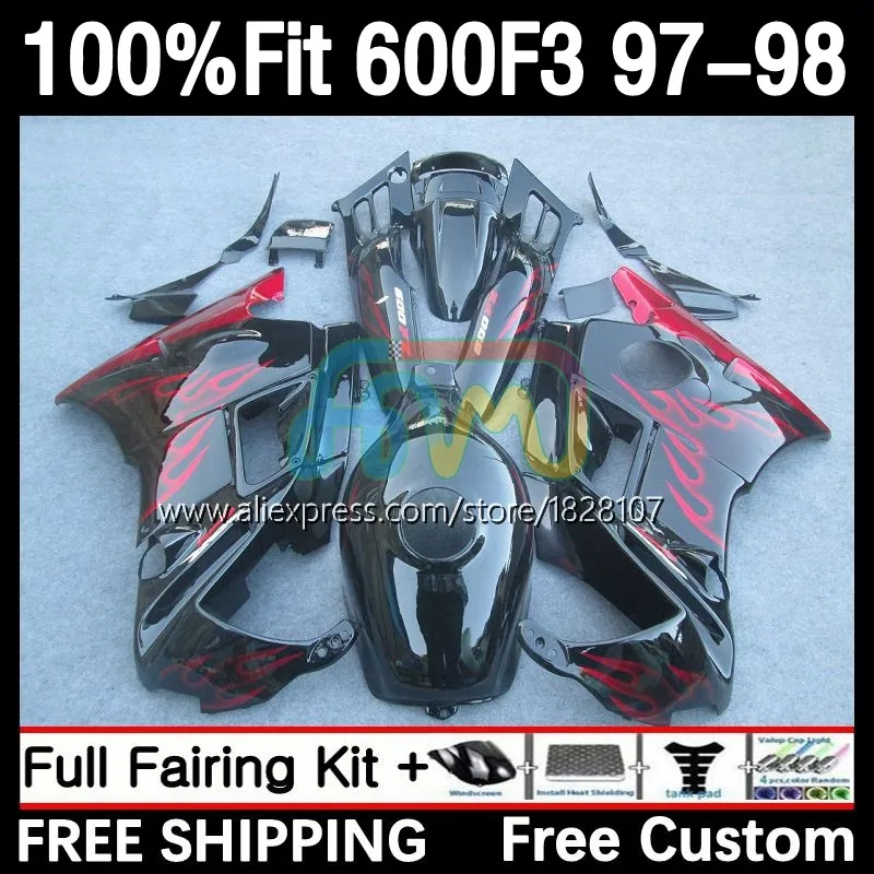 

Red flames Injection Body +Tank For HONDA CBR600 F3 CBR 600F3 600 F3 FS 22No.1 CBR600FS CBR600F3 97 98 1997 1998 OEM Fairing