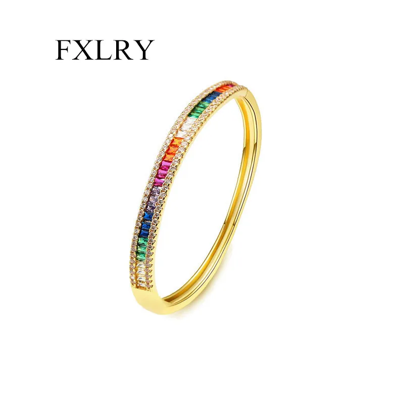 

FXLRY уникальный Радужный позолоченный кубический цирконий круглый открытый Браслет-манжета для женщин ювелирные изделия