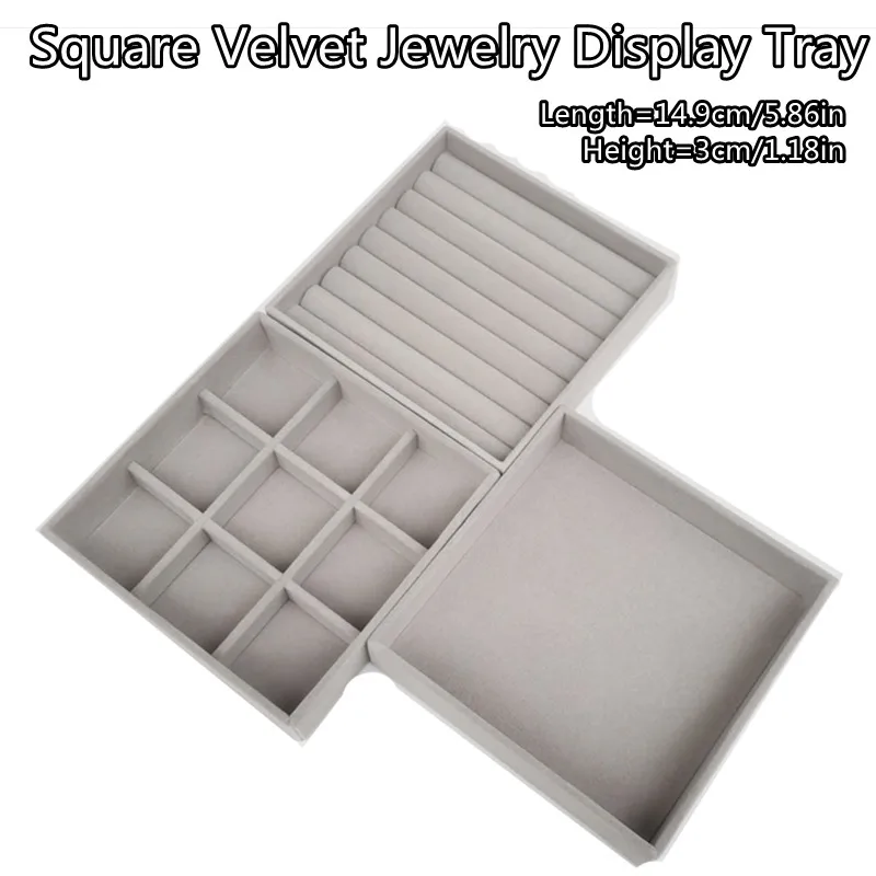 

Square Velvet Jewelry Display Tray for Ring/Necklace/Ear Stud Storage Box Drawer Grey Jewelry Organizer 14.9cm/5.86in*3cm/1.18in