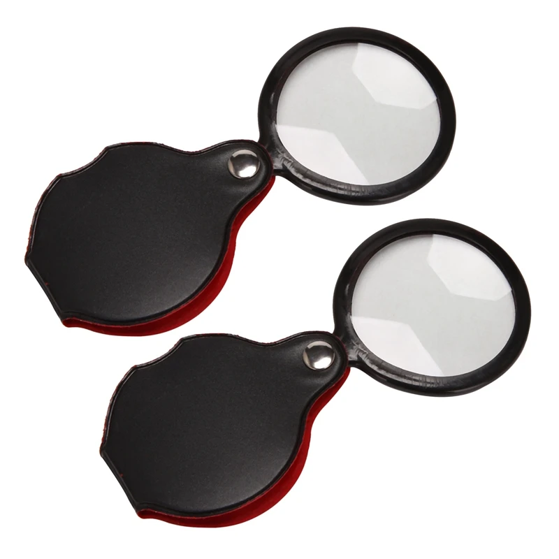 

2Pcs 5X Glass Lens Pocket Magnifier With Leather Pouch Folding Magnifying Tool