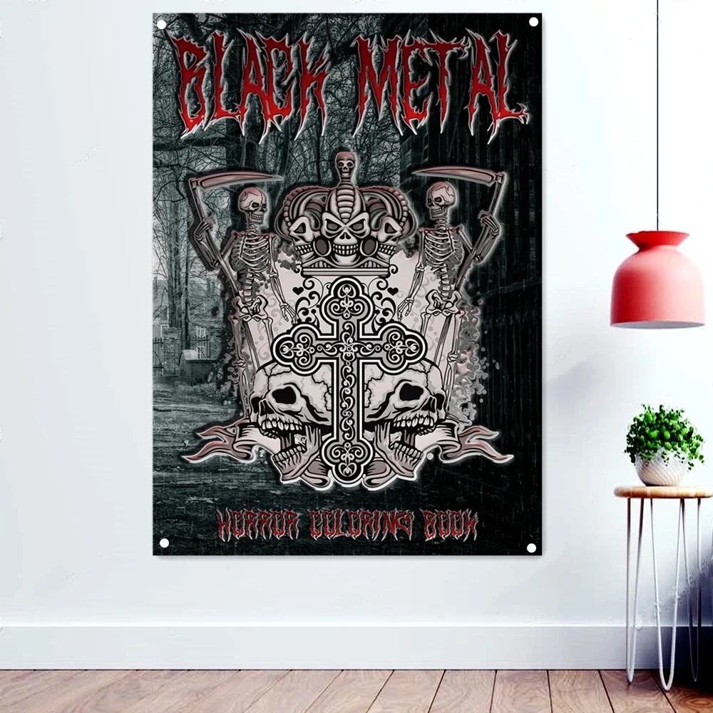 ЧЕРНЫЙ МЕТАЛ Смерть Художник Гобелен Ретро Черный Металл Музыка Искусство