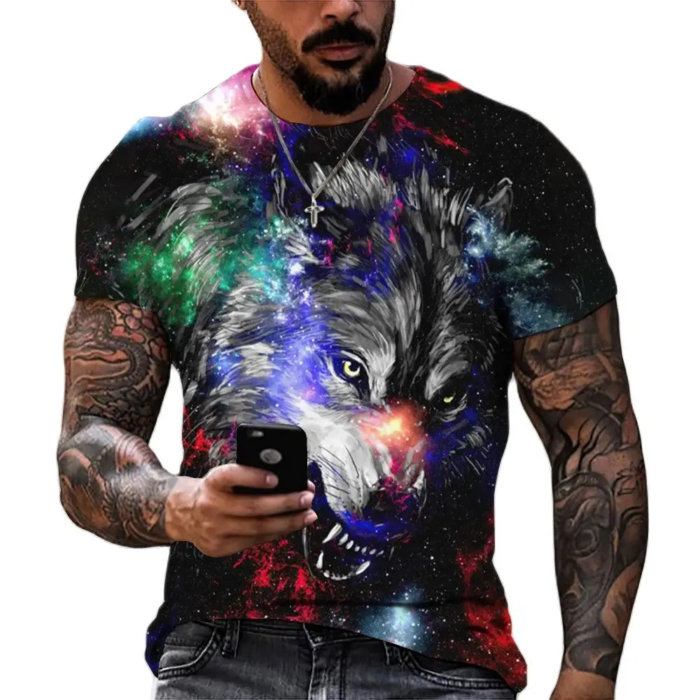 

Casual Loose T Shirt Animal Wolf T-shirts Men's 3D Print Tees Summer Short Oversized Clothing Fashion Harajuku Tops Streetwear