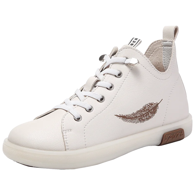 

Women Shoes Genuine Leather Versatile 2023 Spring New Mid Top British Style Casual Board Shoes