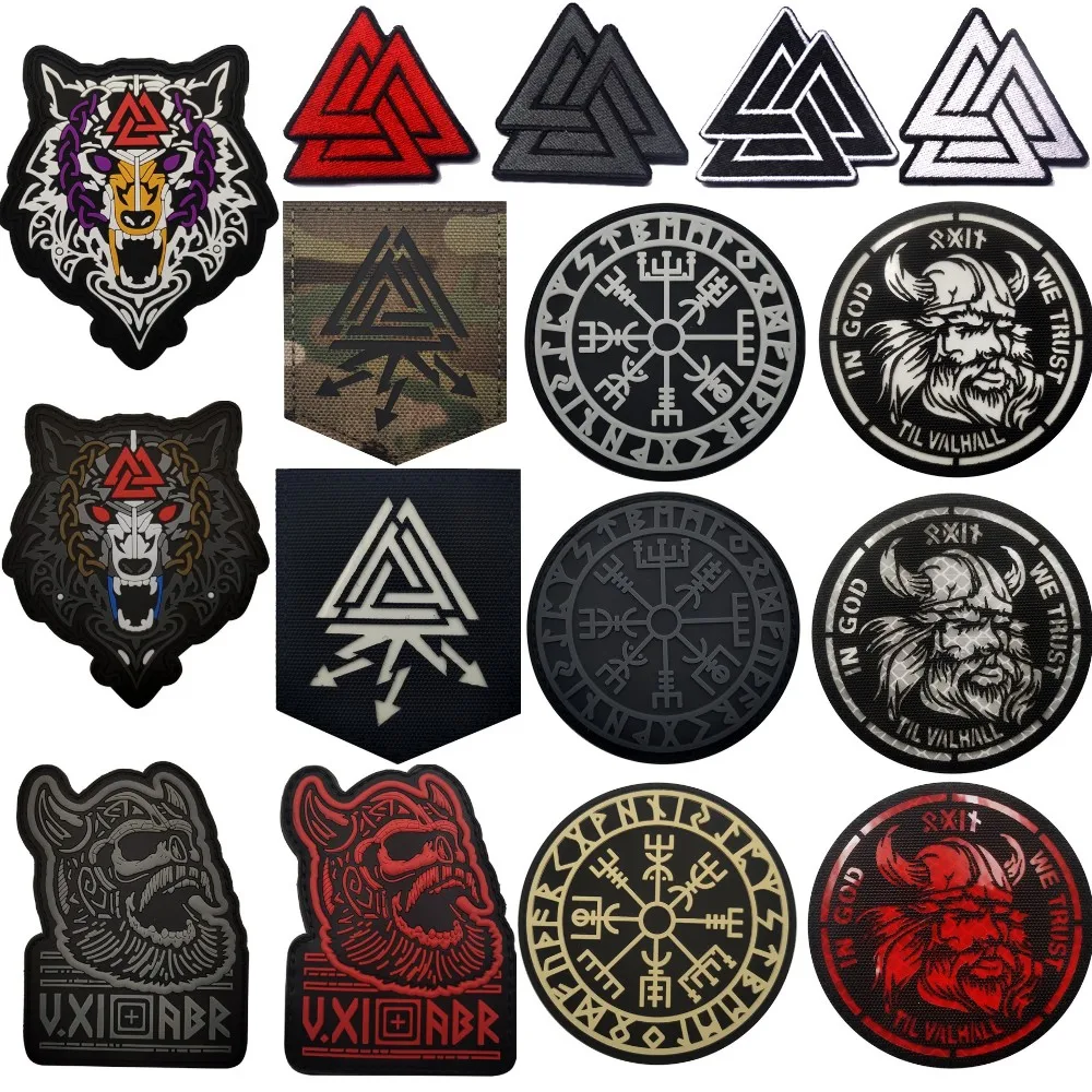 

PVC Patches for Clothing Embroidery Reflection Tactical Badges on Backpack Sticker Vikings Military Applique Hook Loop Armband