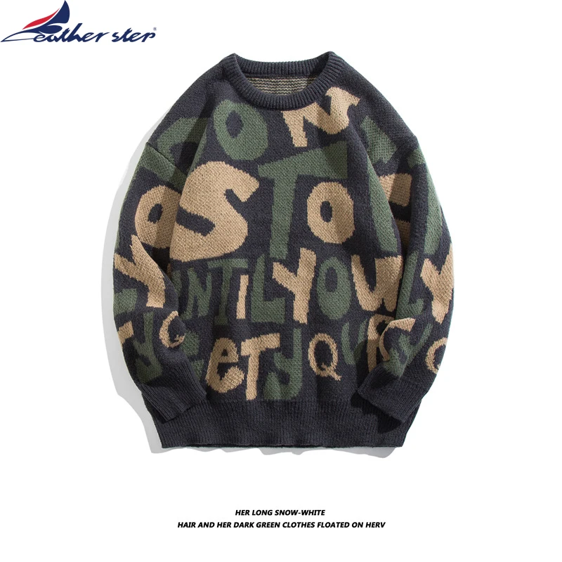 Men Oversized Sweater Loose Cartoon Print Women Vintage Retro Knitted Sweater Y2k Autumn Winter Streetwear Pullover Unisex