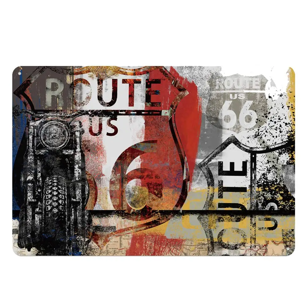 

Retro Design US Mother Road Route 66 Tin Metal Signs Wall Art | Thick Tinplate Print Poster Wall Decoration for Garage