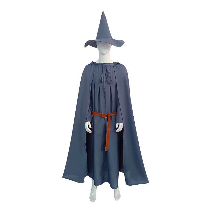 Wizard of Wand Cosplay Wizard Robe Costume Grey Robe Hat Cloak Full Costume Halloween Carnival Party Character Dress Up Set