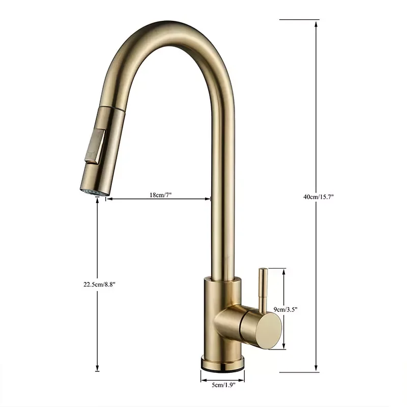 

Brushed Gold Kitchen Smart Touch Faucet Pull Out Stainless Steel Hot Cold Mixer Crane Tap Deck Mount Stream Spray Mode