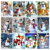 gatyztory 60x75cm diy frame oil painting by number christmas tree wall art pictures winter snow acrylic canvas home decoration