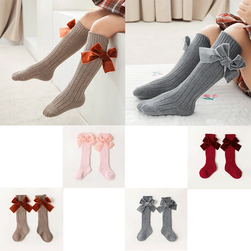 

Winter Girls Knee High Socks Kids Big Bow Solid Leg Warmer Children Toddler Princesss Soft Long Knitted Socks