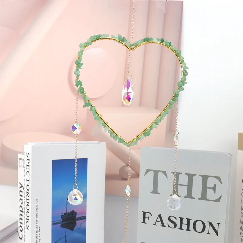 Handmade Heart Shaped Amethyst Gravel Sun Catcher Crystal Pendant Ornament Window Garden Lighting Decoration Hanging