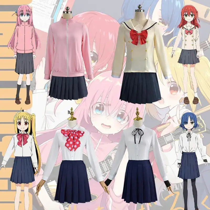 

Anime Bocchi The Rock Hitori Costume Gotou Cosplay Girl Gotou Hitori JK Uniform Pink Jacket Skirt Wig Suit Halloween