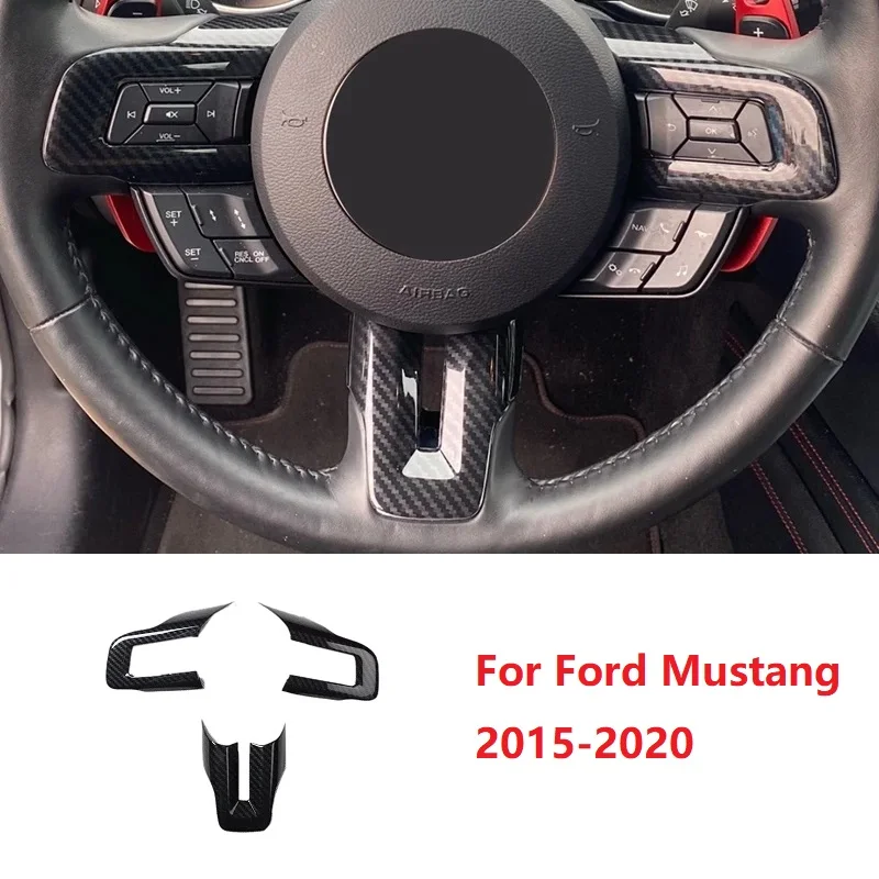 

3PCS ABS Carbon Fiber Car Steering Wheel Decoration Cover Trim Frame Sticker For Ford Mustang 2015-2020 Interior Mouldings
