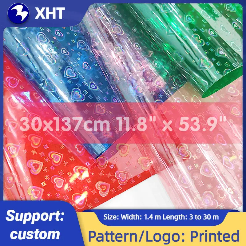

30x137cm Shining Heart Pattern PVC Vinyl Film for Making Decoration DIY Bag Clothing Windbreaker Waterproof Craft Handmade