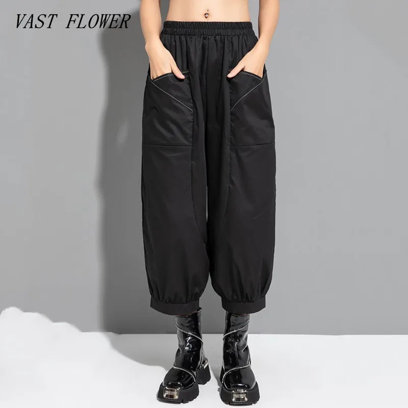 

Черные винтажные повседневные свободные летние шаровары с высокой талией, брюки для женщин, одежда 2023, уличная одежда