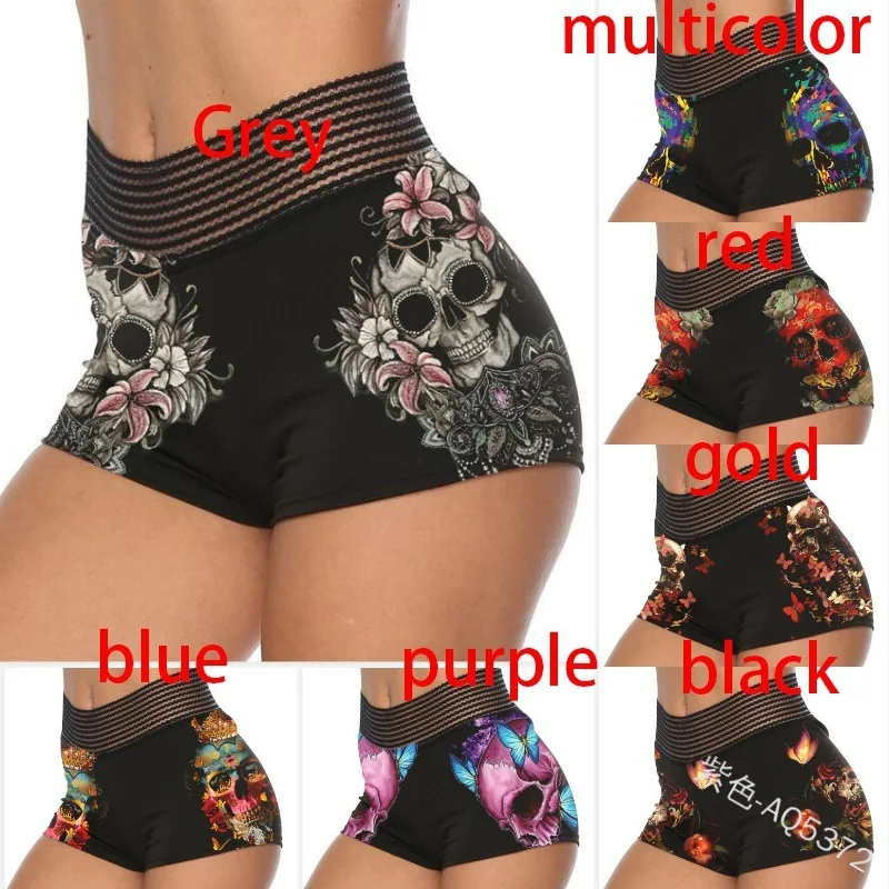 

Mandylandy Ladies Y2k Goth High Waist Gym Short Leggings Women Summer Vintage Spandex Print Skull Workout Fitness Running Pants