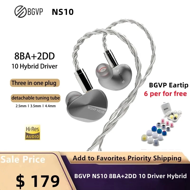 

BGVP NS10 8BA+2DD 10 Driver Hybrid In-ear Earphones Wired Hifi Metal Music Headphones Mmcx Detachable Cable