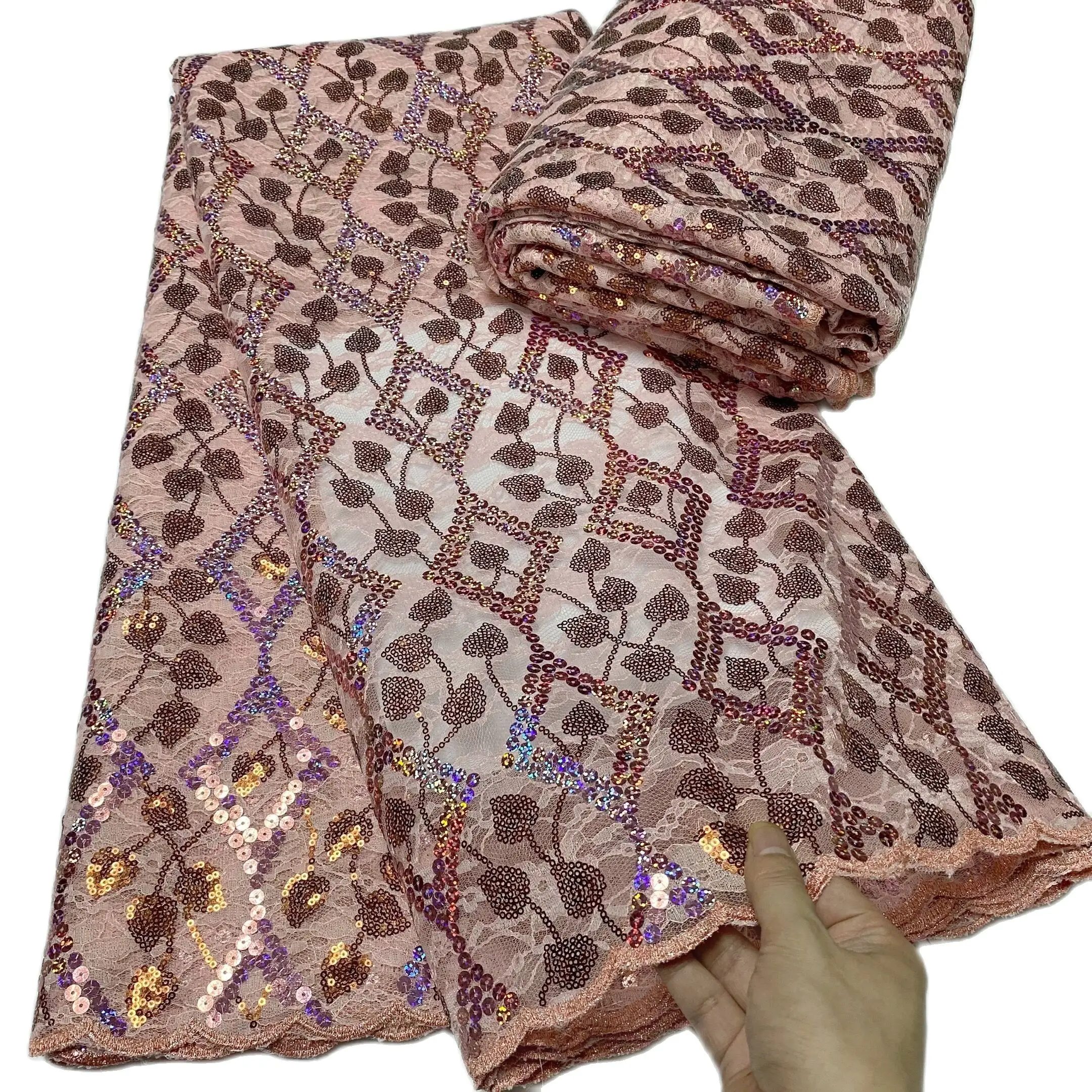 

Африканская кружевная ткань 2022 Высокая яркость с красочными блестками нигерийские кружевные ткани для свадебного шитья OK6088