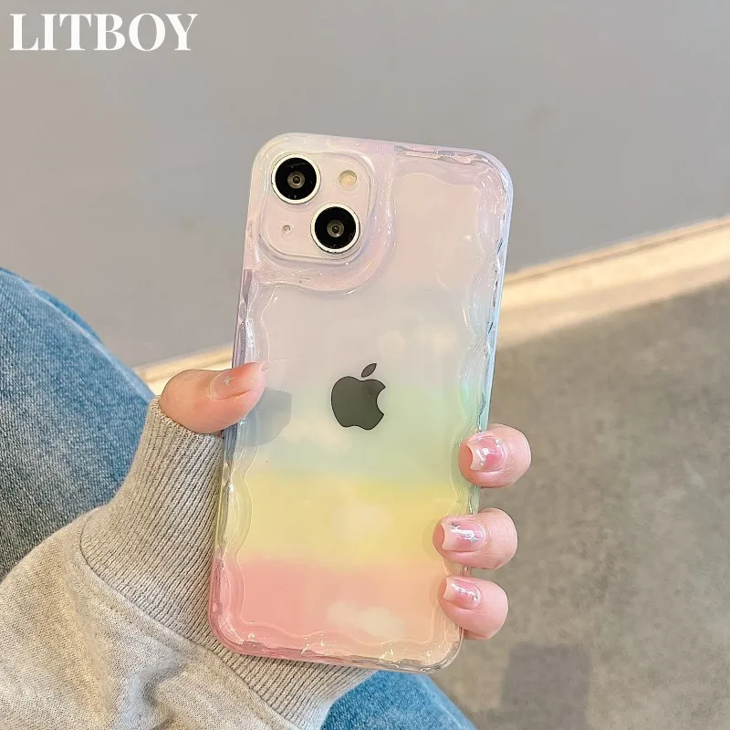 

LITBOY Fashion Gradient Rainbow Clear Case for 15 14 13 12 11 Pro Max 14 Plus Transparent Shockproof Lens Protection Back Cover