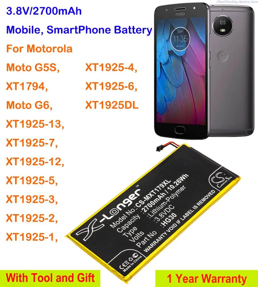 

Cameron Sino 2700mAh Battery HG30 for Motorola Moto G5S,XT1794, Moto G6,XT1925-13,XT1925DL,XT1925-7,XT1925-12,XT1925-5,XT1925-1