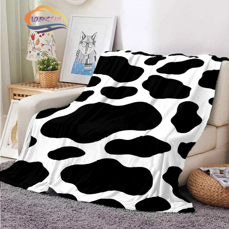 

Cow print wallpaper Blanket Black and white pattern milk cow Flannel Warmth Soft Plush Throwing Blanket Skin affinity Blanket