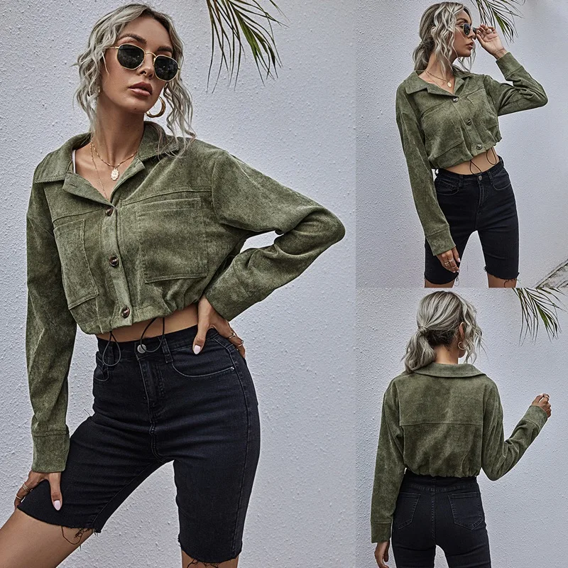 

Женская куртка на пуговицах, с длинным рукавом и отложным воротником