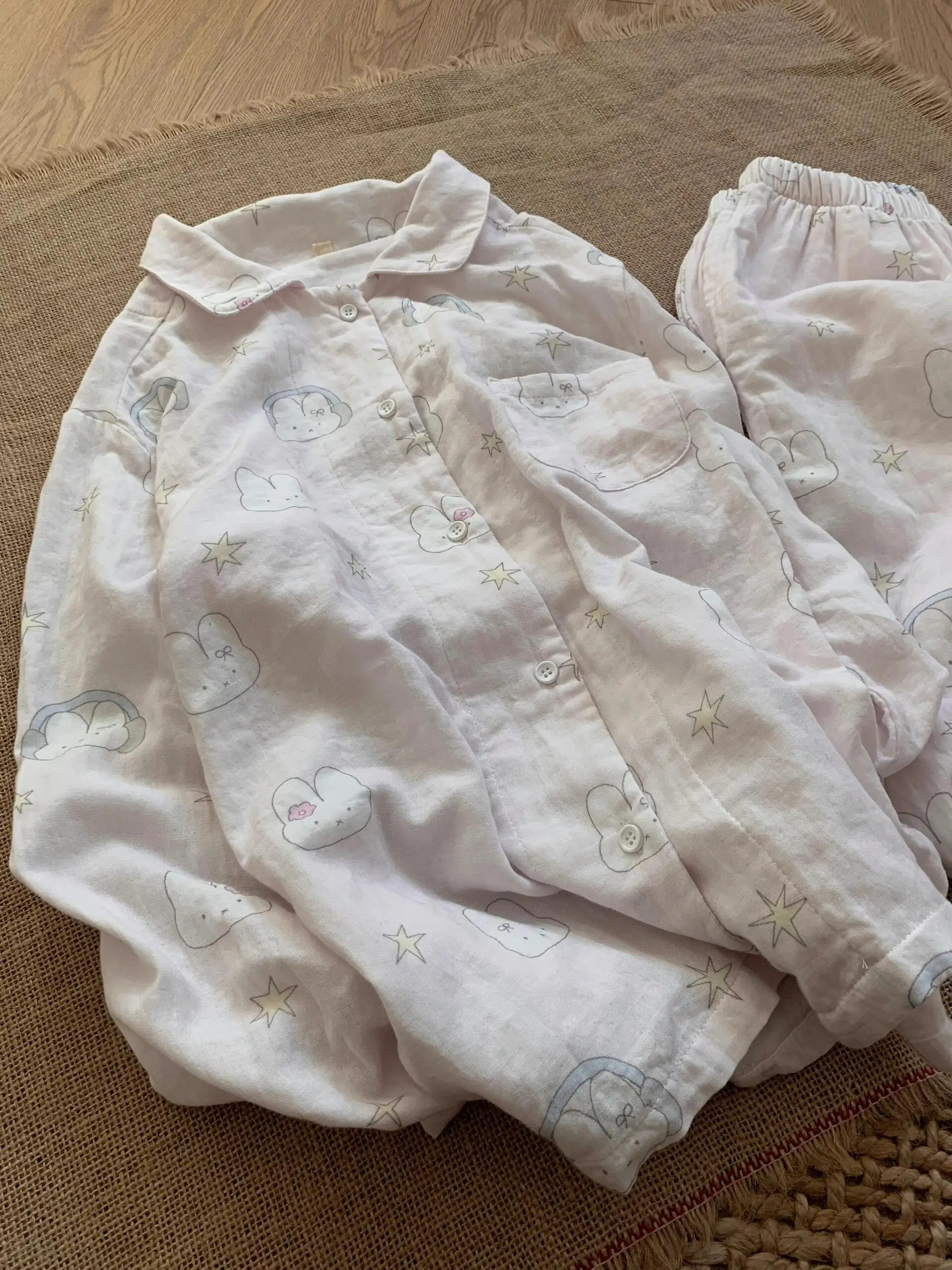 Розовые милые пижамы с принтом кролика для девочек женские весенне-осенние