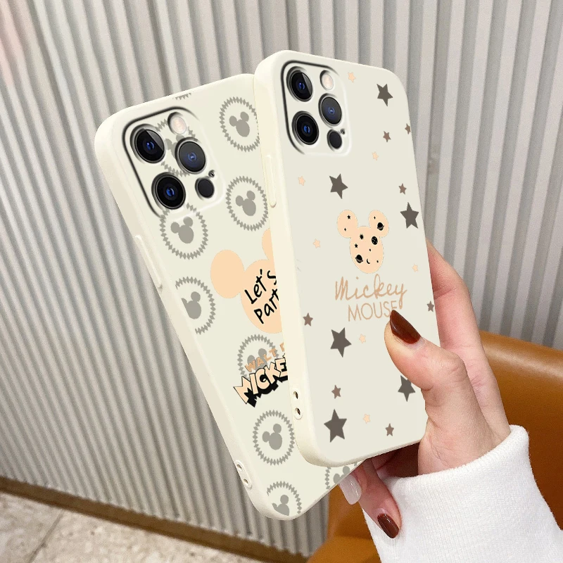 

Phone Case For Apple iPhone 14 13 12 Mini 11 XS Pro Max X XR SE 2020 Plus Cover Cute Mickey Minnie Mouse Art Liquid Rope Funda