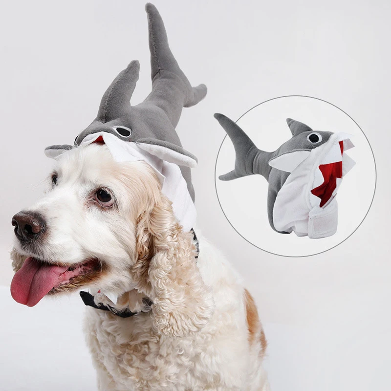 

Pet Headwear Dogs Cats Shark Hat Pet Halloween Cute Headgear Chewing Toy Fleece Funny Pet Costume Cats Dogs Warm Accessories