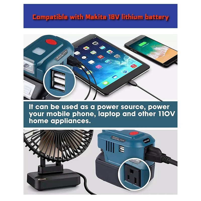 

For Ma-Kita 18V Lithium Battery Inverter Generator Portable Power USB Adapter With LED Light For Ma-Kita BL1830