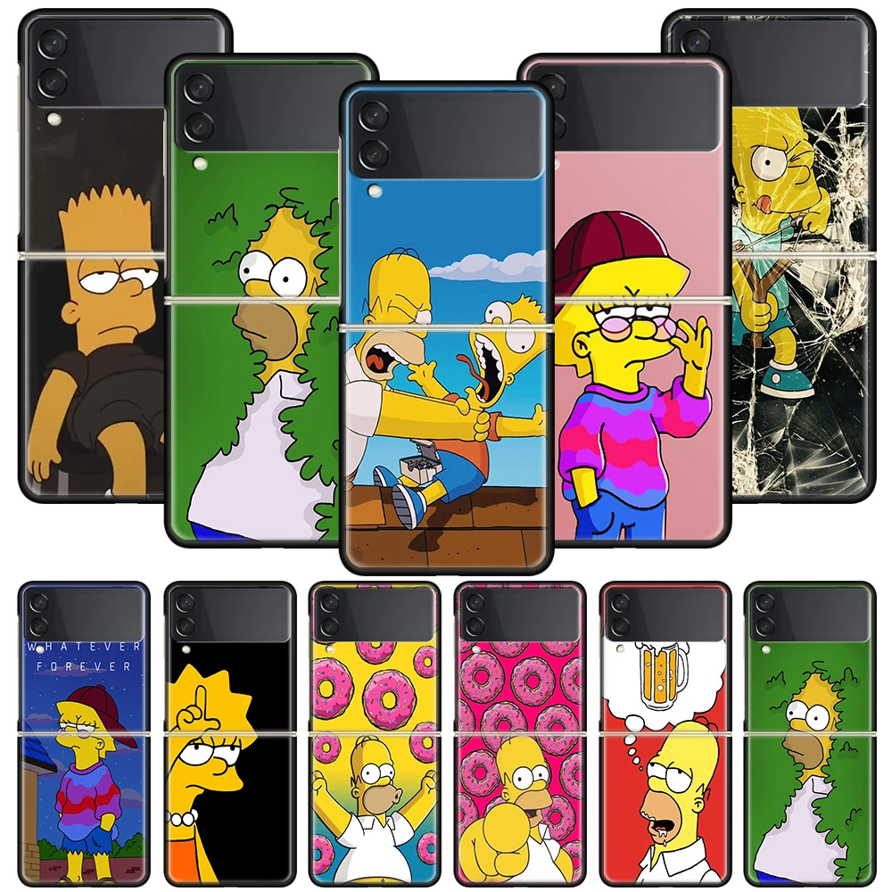 

Cartoon Homers-S-Simpsons Funda Phone Case For Samsung Galaxy Z Flip 3 5G Luxury ZFlip3 Black PC Hard Shockproof Back Cover Coqu