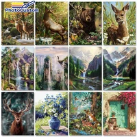 photocustom 60x75cm oil painting by numbers forest scenery paint by numbers on canvas animals watercolor home decor