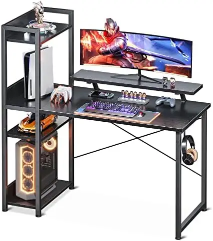 

Desk with Storage Shelves and Monitor Stand, 40 Inch Writing Desk with Bookshelf, Reversible Study Table for Home Office, Small