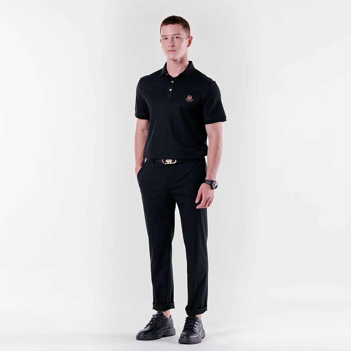 Мужская хлопковая футболка-поло с принтом коротким рукавом