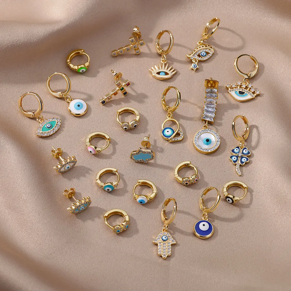 

1 Piece Fatima Hand Evil Eye Hoop Earrings For Women Stainless Steel Turkish Eye Earrings Jewelry Gift pendientes free shipping