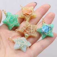 natural agate stone resin cute star gold thread pendant crafts jewelry making diy necklace earring accessories gift party28x38mm