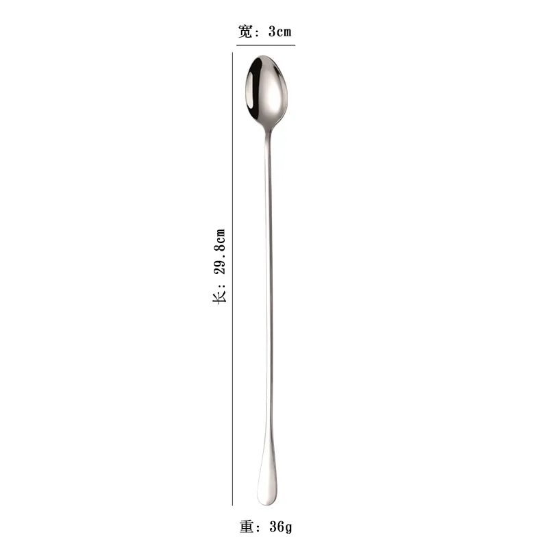 30CM Long Handled Stainless Steel Coffee Spoon Ice Cream Dessert Tea Stirring Scpoon For Picnic Kitchen Accessories Bar Tools images - 6