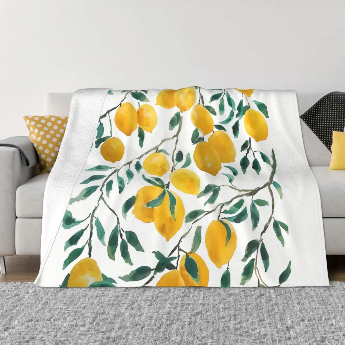 

Blankets Watercolor Yellow Lemon Coral Fleece Plush Decoration Bedroom Bedding Couch Bedspread